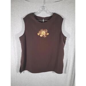 BonWorth Top Womens Large Brown Sleeveless Floral Embroidery‎